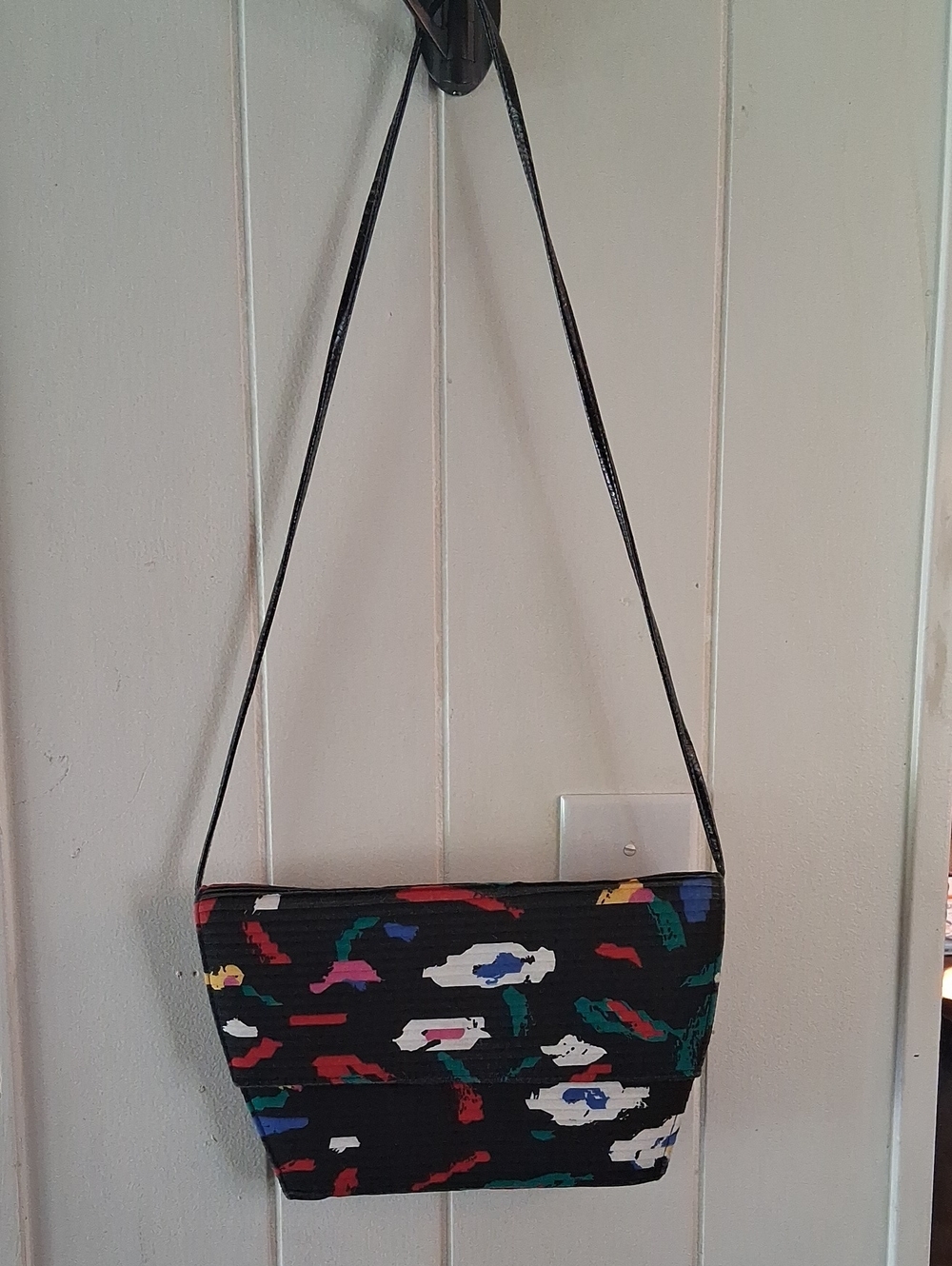 Black Multi-Color Abstract Print Crossbody Bag